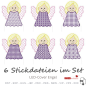 Preview: 6 ITH-Stickdateien Engel LED-Cover für 10 x 10 cm Stickrahmen Schutzengel Set 2